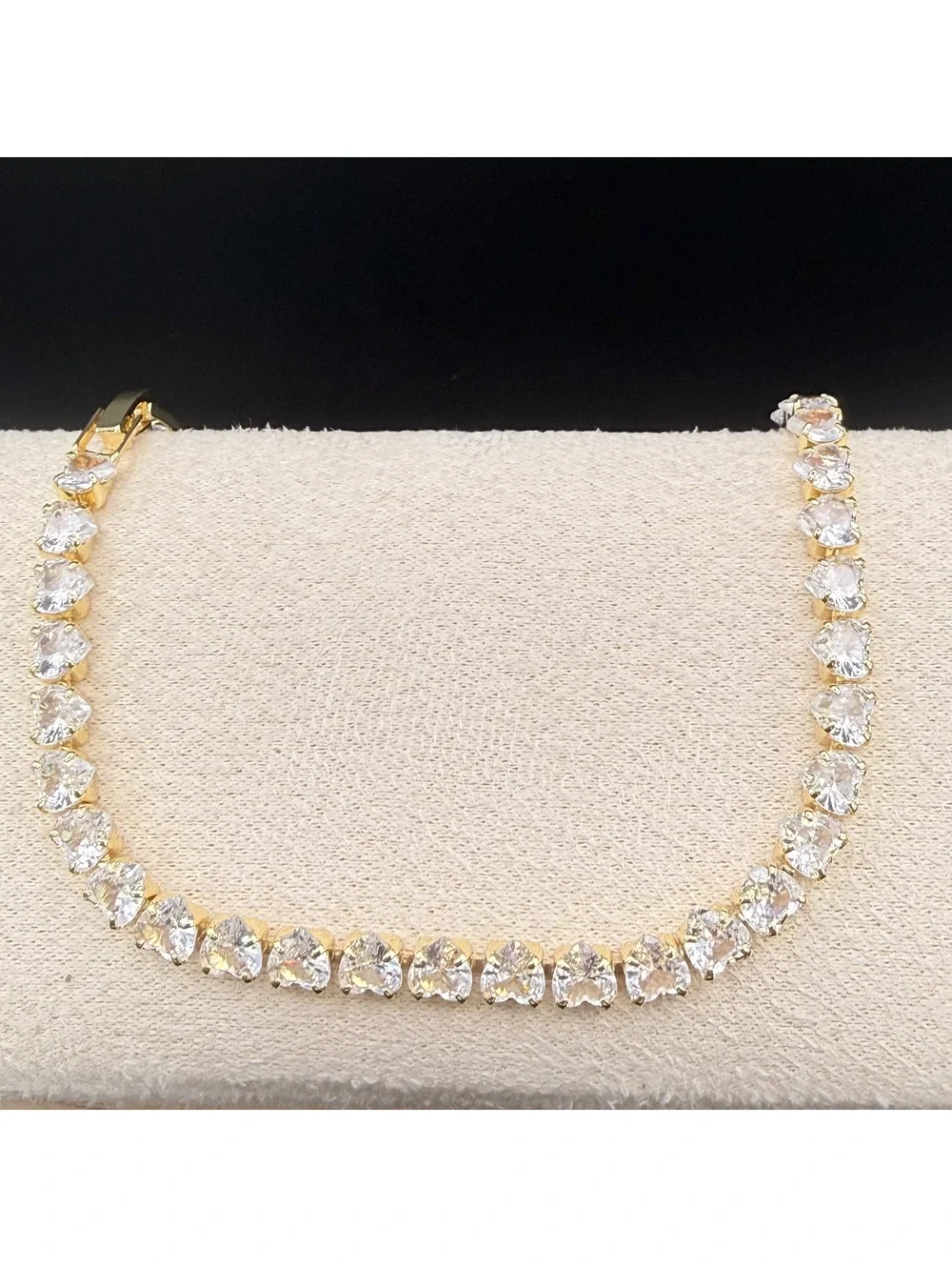 candy+clover clear heart crystal gold tone tennis bracelet